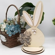 yulier Easter Bunny Wooden Ornaments, Spring Easter Rabbit Tabletop Decorations, Easter Wood Bunny Table Centerpiece for Home Office Farmhouse Table Decor